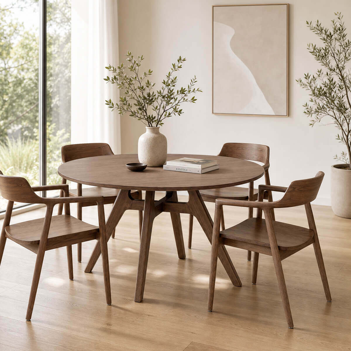 Jacob Round Dining Table walnut Dining Set with Four Chairs