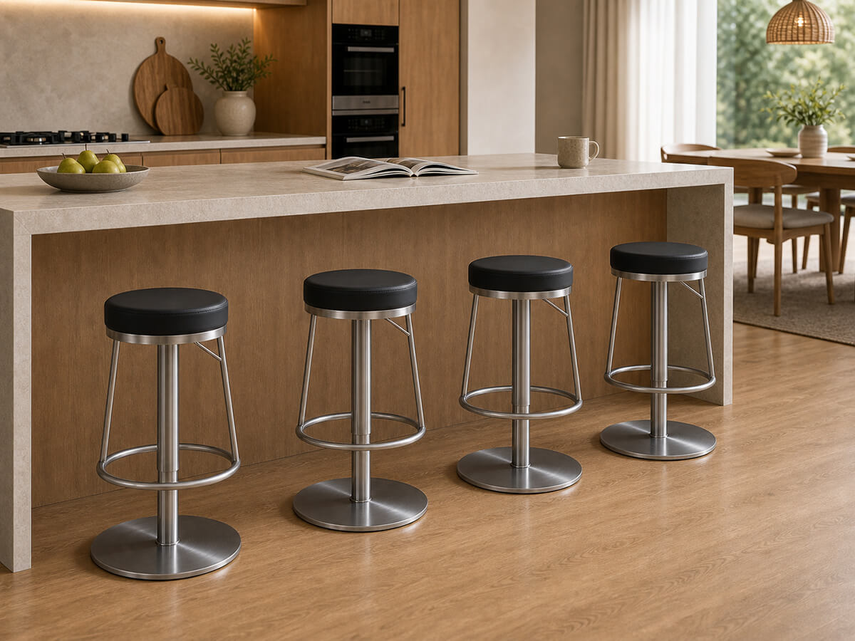 Jason gas lift bar stools in a modern kitchen island setting