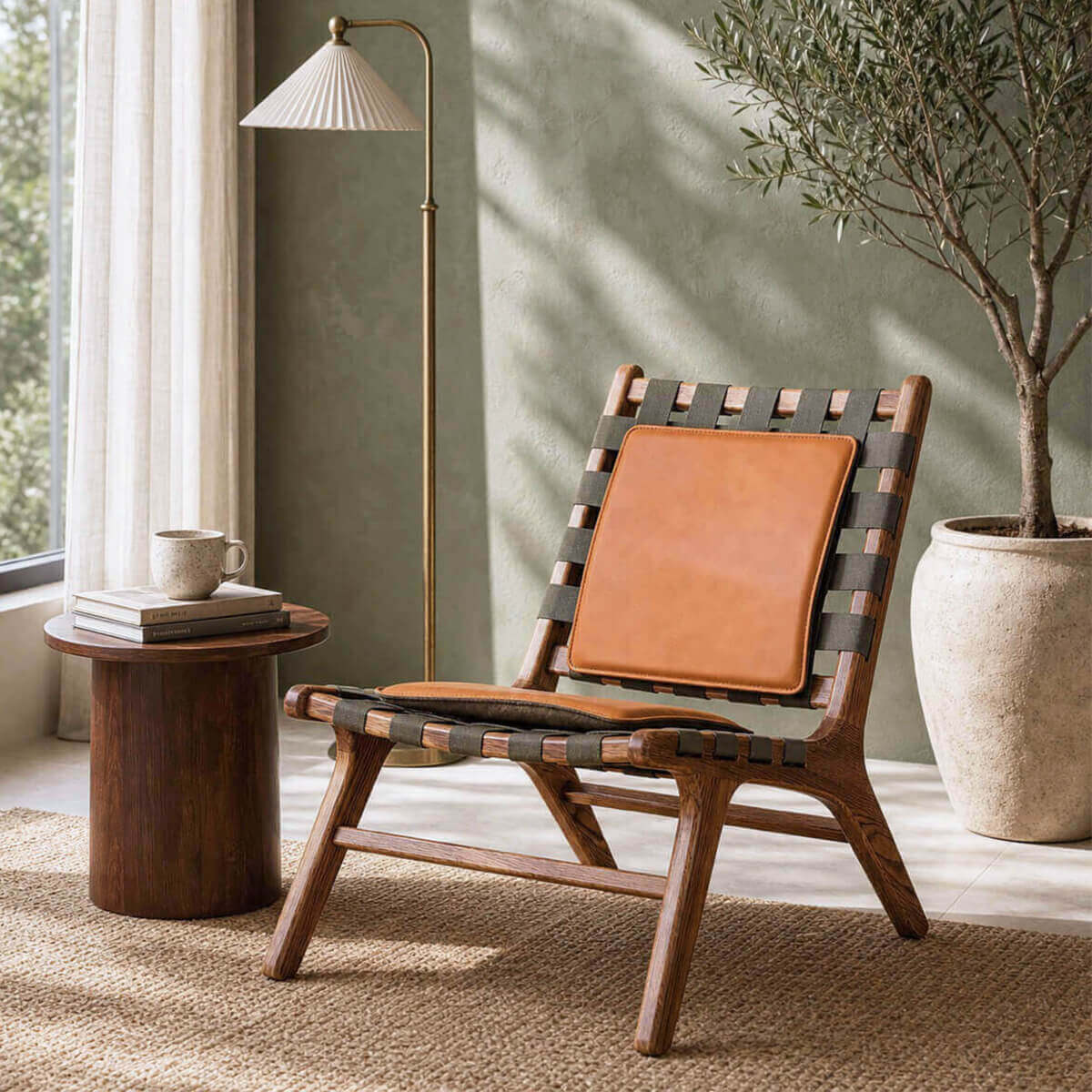 Julian solid American ash leather armchair with top grain leather cushions