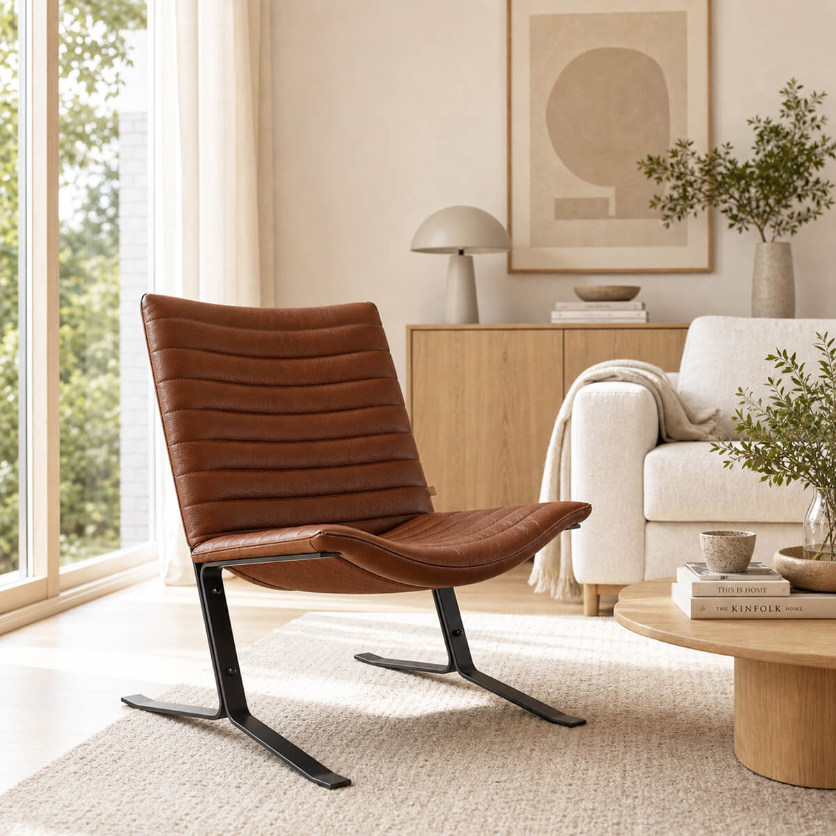 KEBE Eagle lounge chair with brown leather upholstery