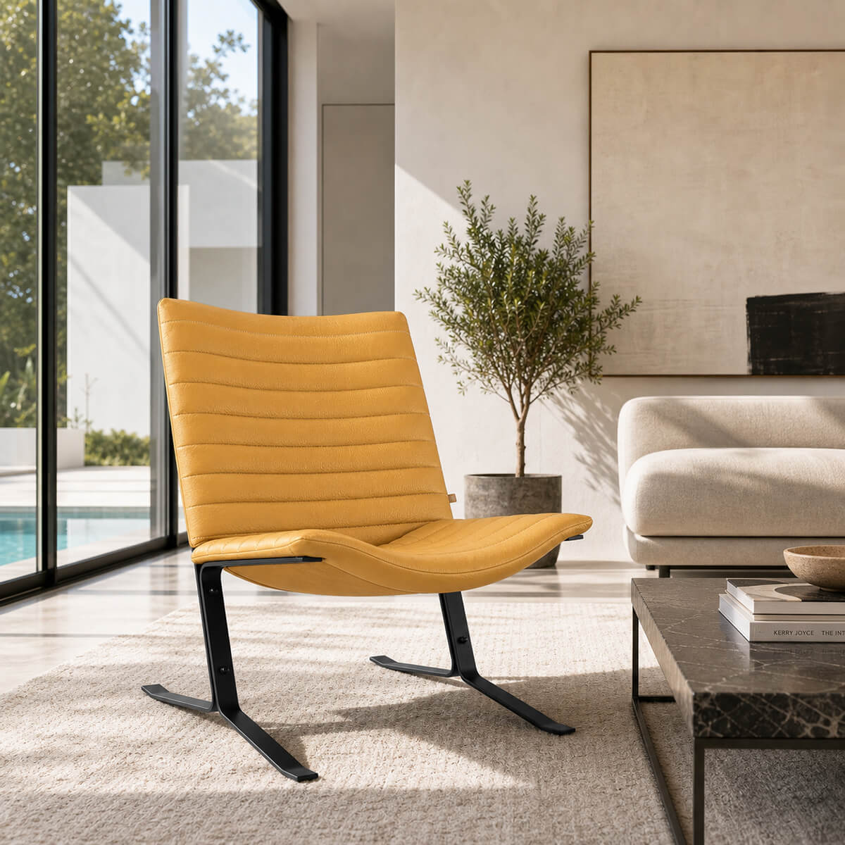 KEBE Eagle lounge chair with yellow leather upholstery