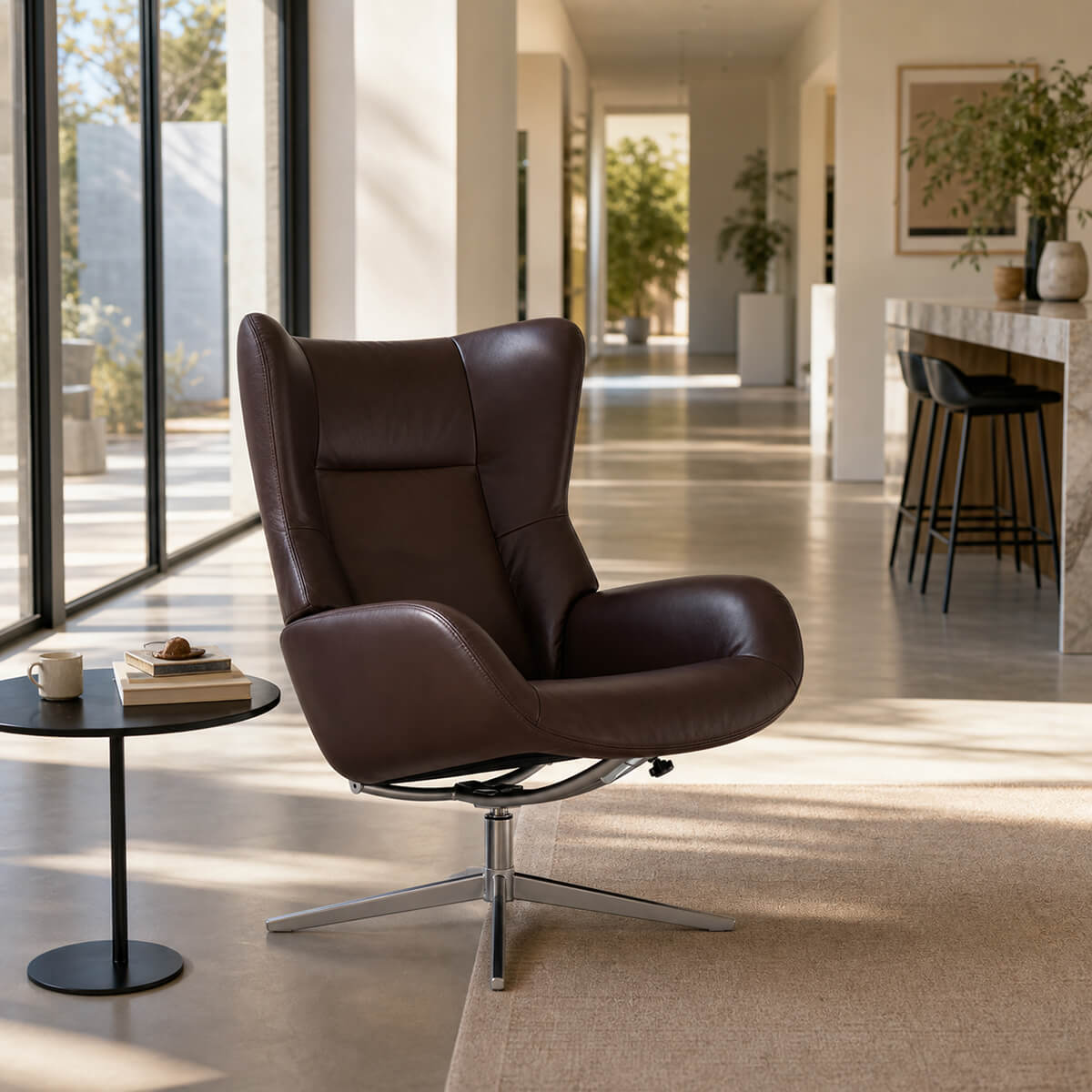 KEBE Fox recliner chair in dark brown leather