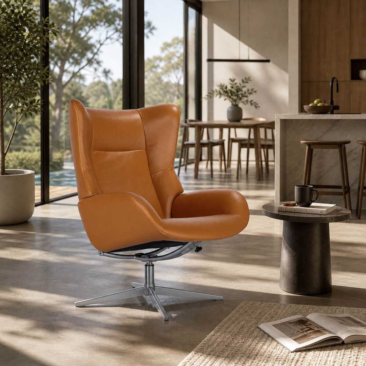 KEBE Fox leather recliner chair in a contemporary living space