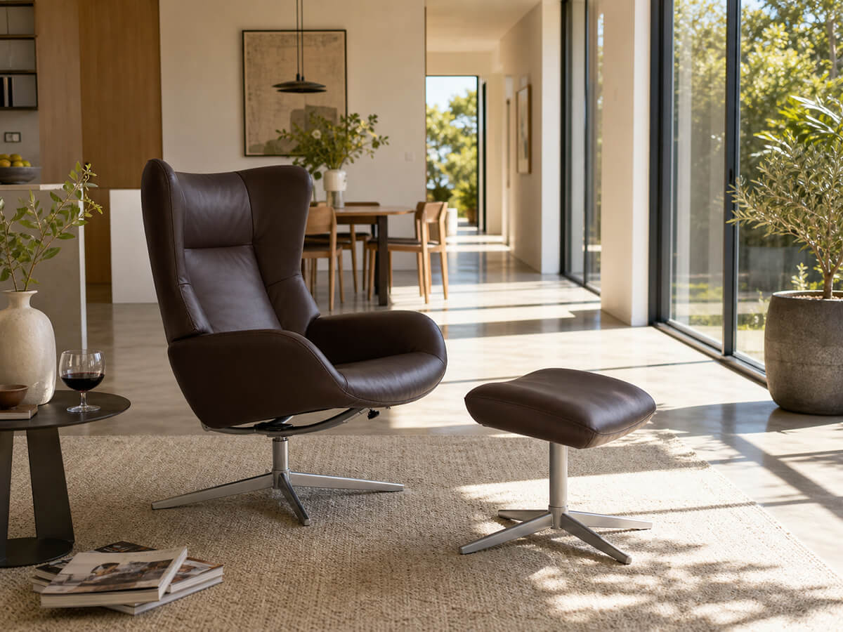 Two KEBE Fox recliner chairs in a contemporary living room