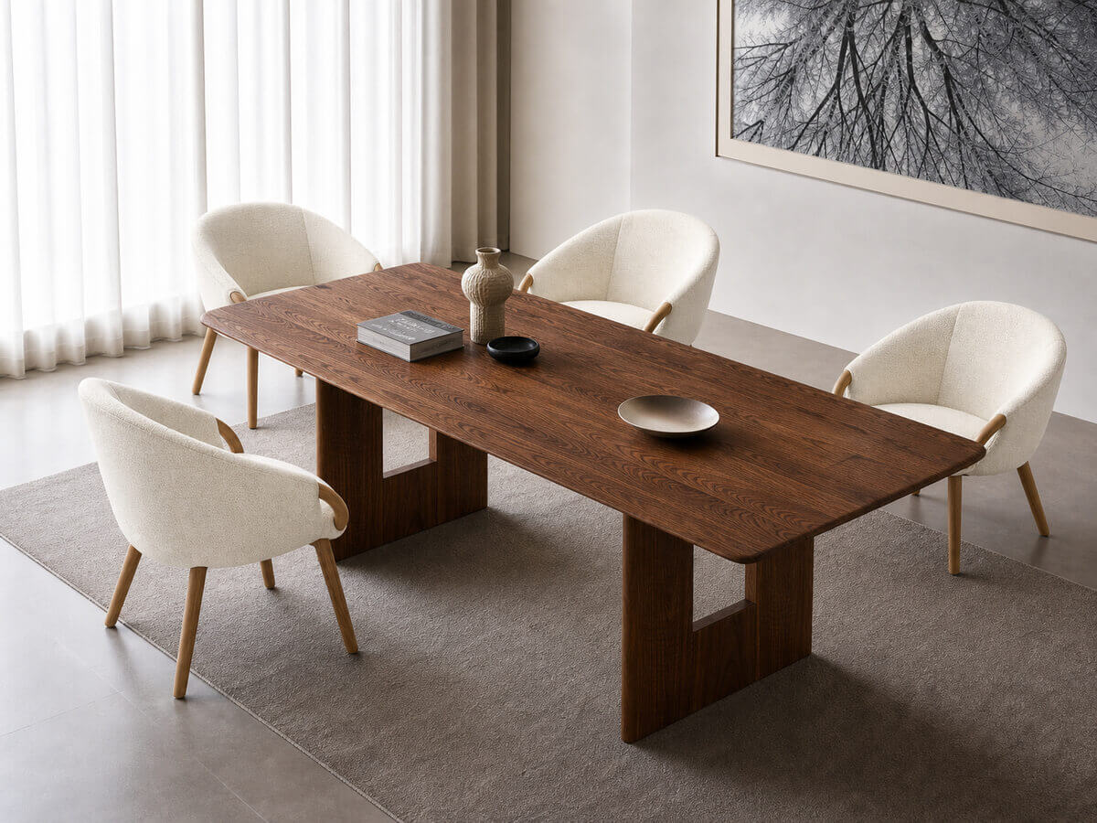 KEBE Link Wood armchairs paired with a walnut dining table