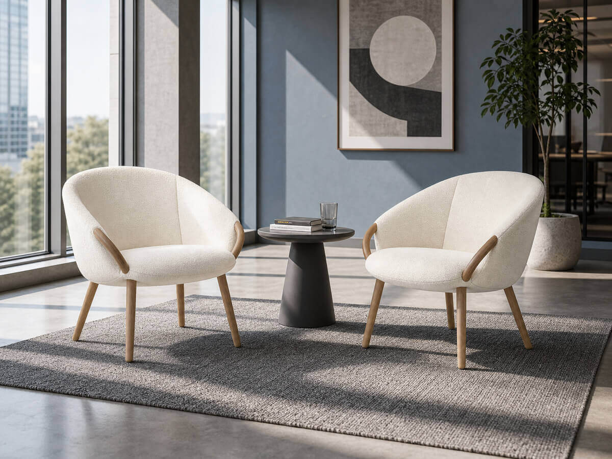 Pair of KEBE Link Wood armchairs in a modern lounge setting