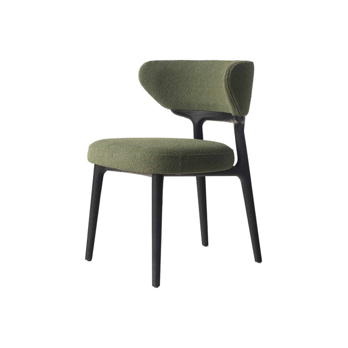 Green boucle Klara dining chair with black timber frame