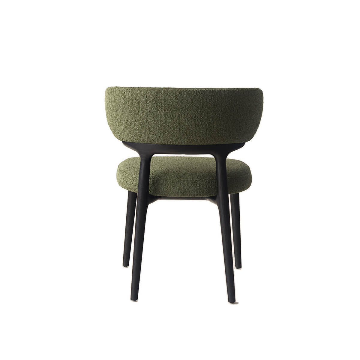 Rear view of green boucle Klara dining chair