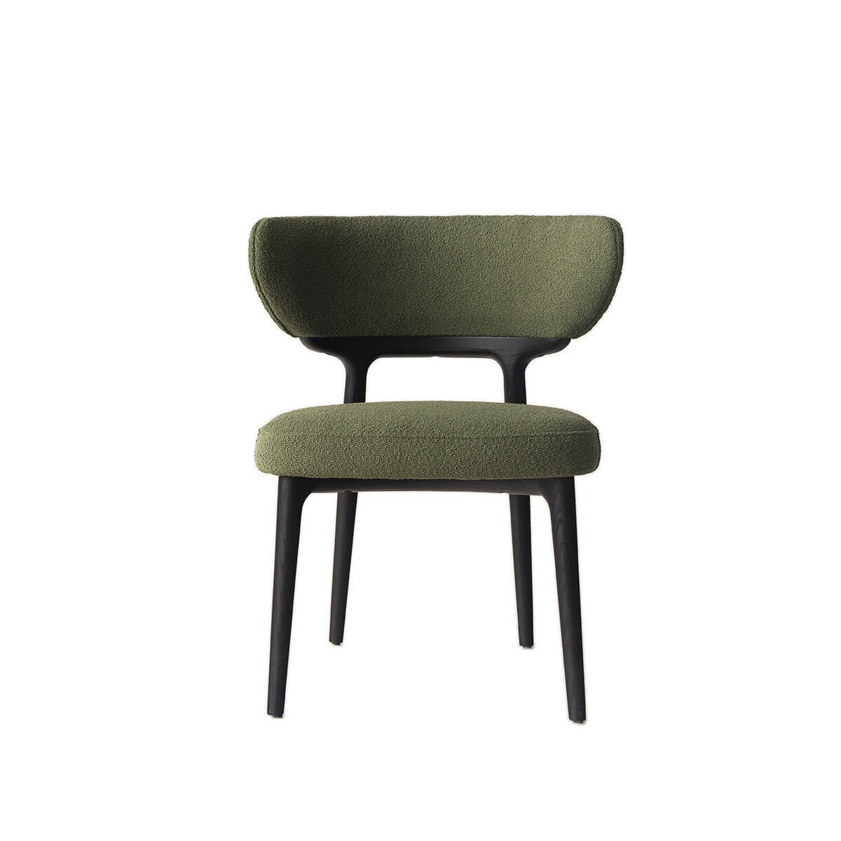 Front view of green boucle Klara dining chair