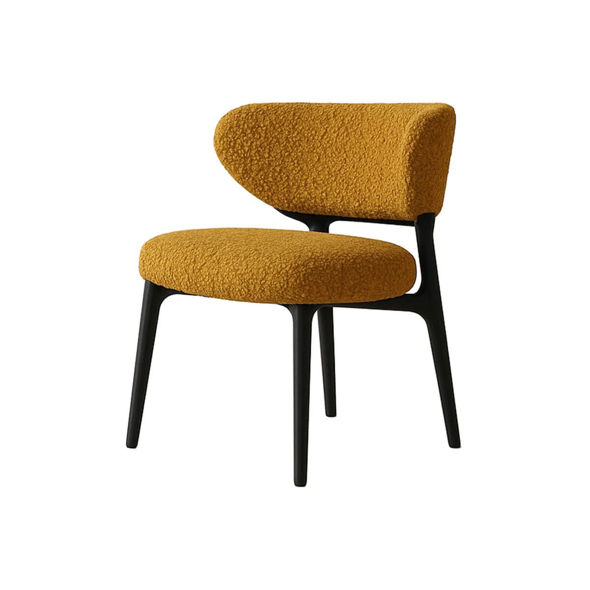 Yellow boucle Klara dining chair with black timber frame