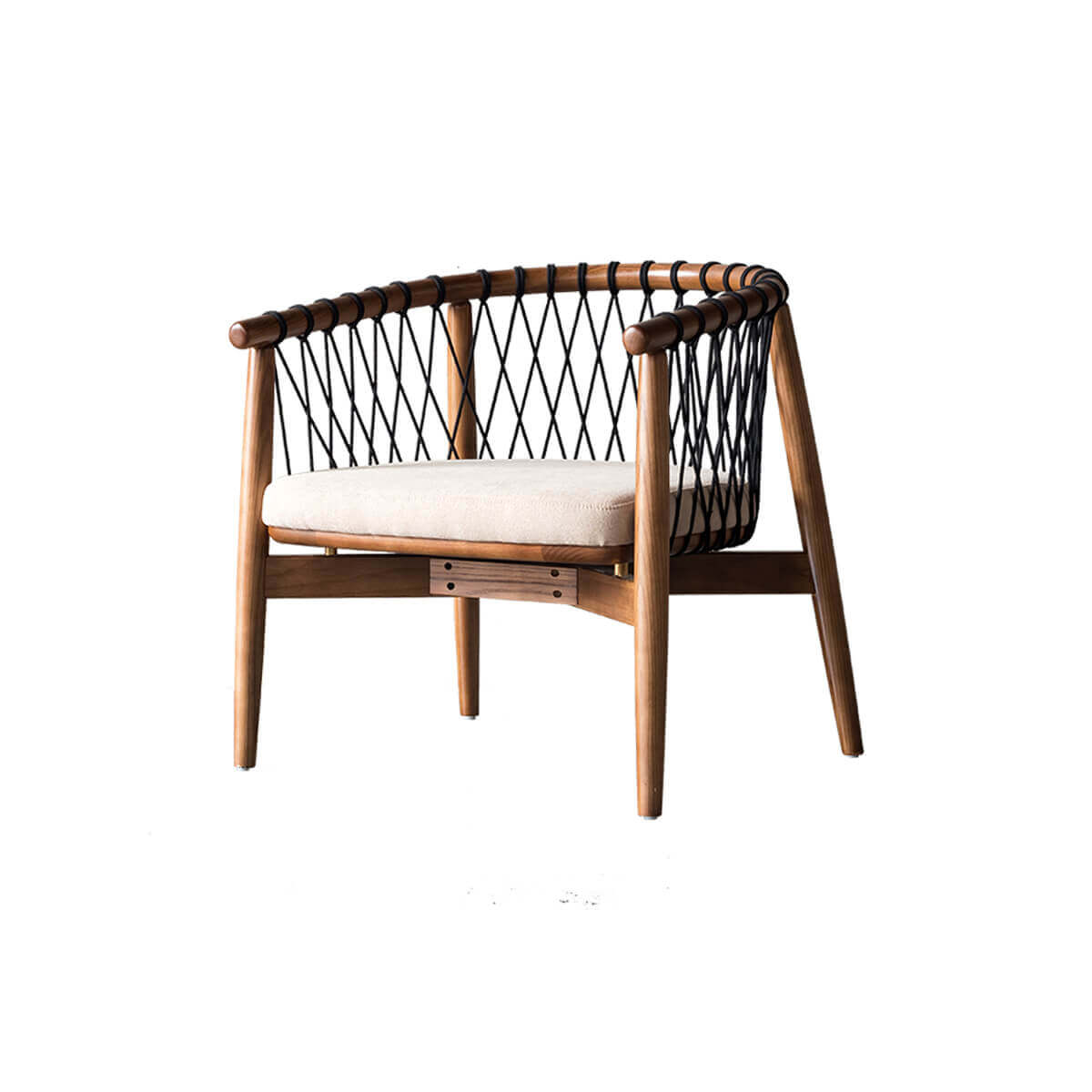 Kniss woven armchair with solid ash timber frame and upholstered seat