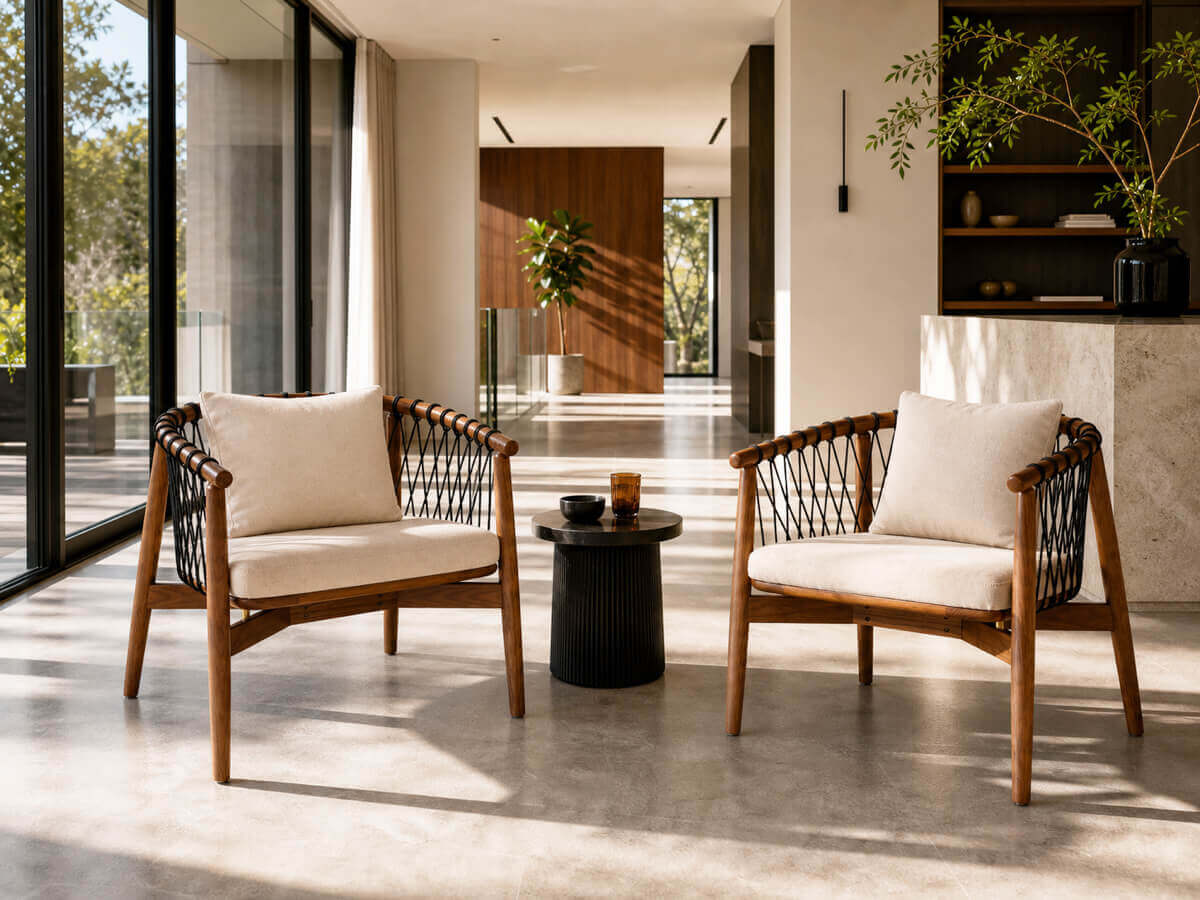 Pair of Kniss woven armchairs in a contemporary living space