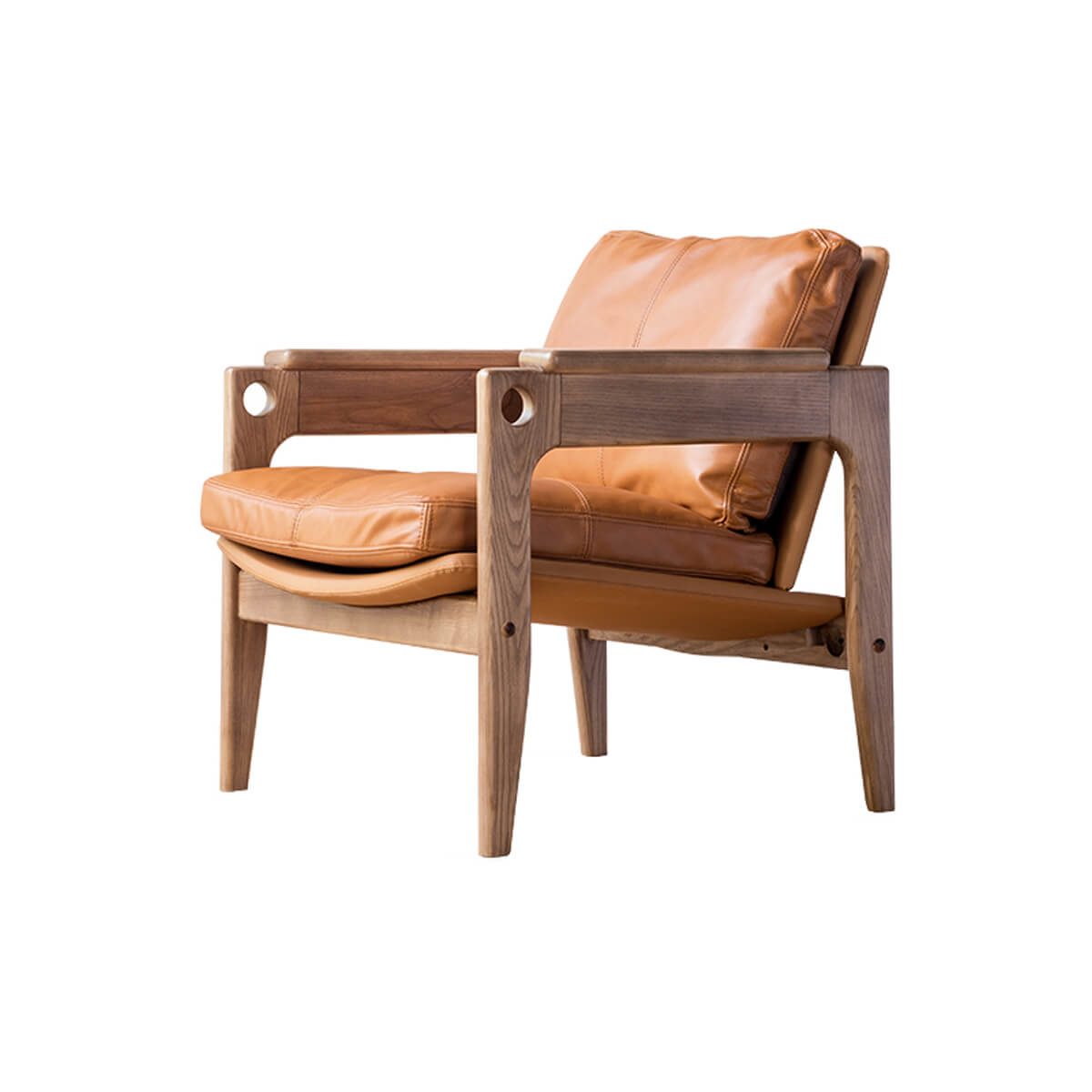 Lapland armchair with solid ash wood frame and leather upholstery