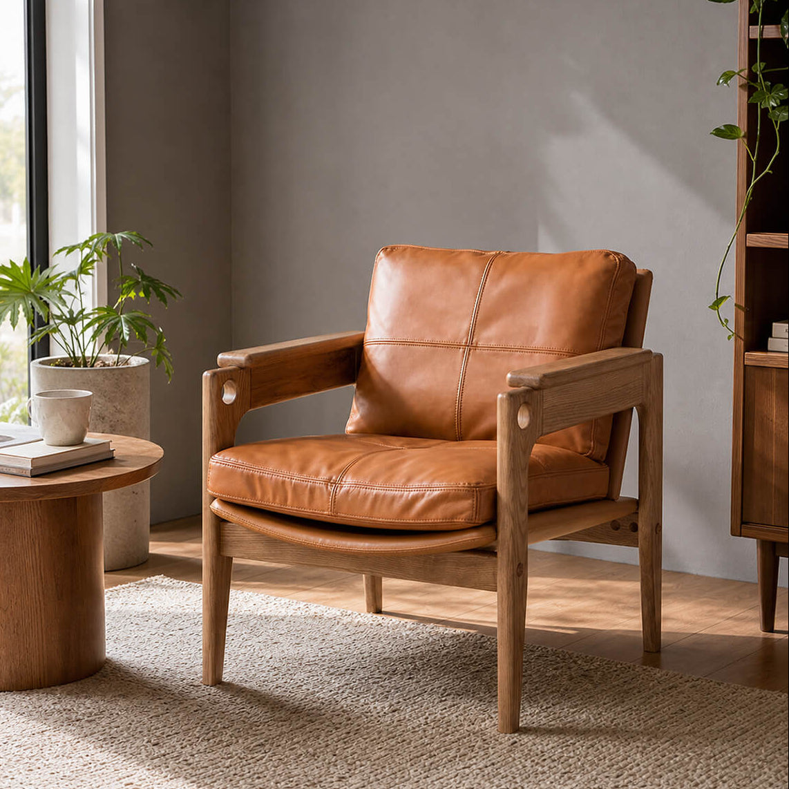 Lapland leather armchair in a reading corner setting