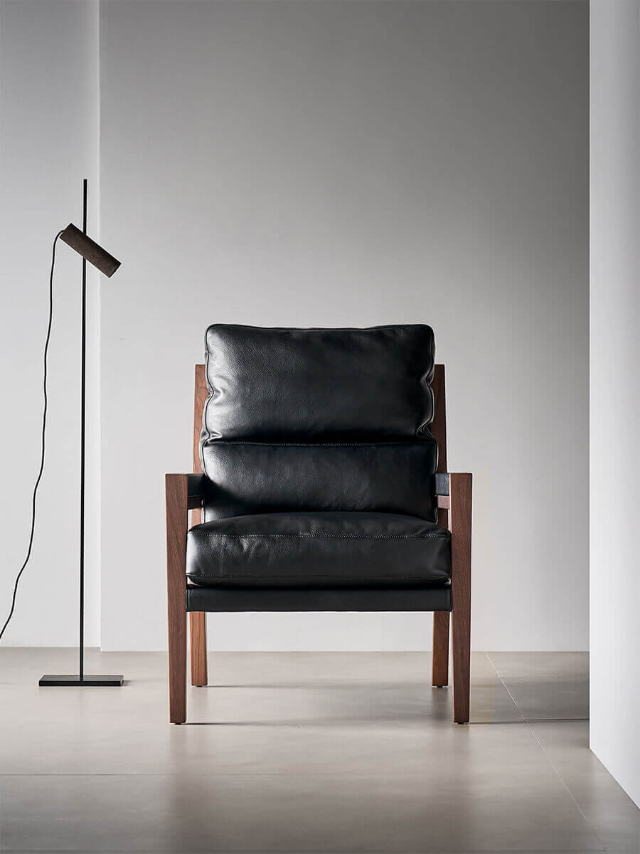 Front view of Lars Solid Walnut Leather Armchair