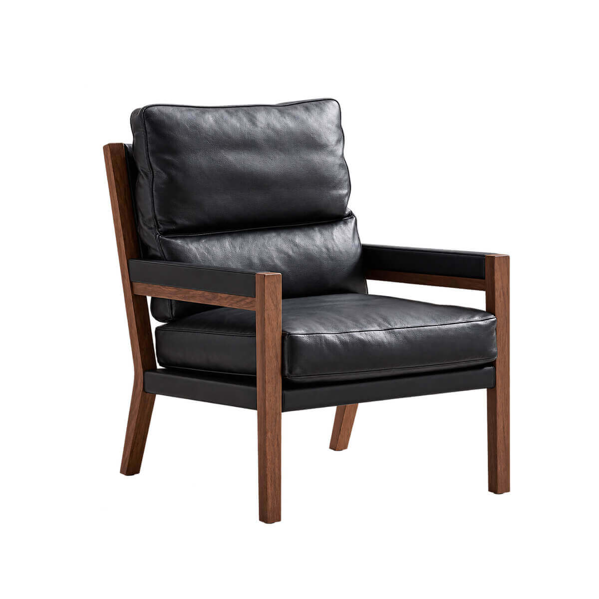 Lars Solid Walnut Leather Armchair with black full-grain leather