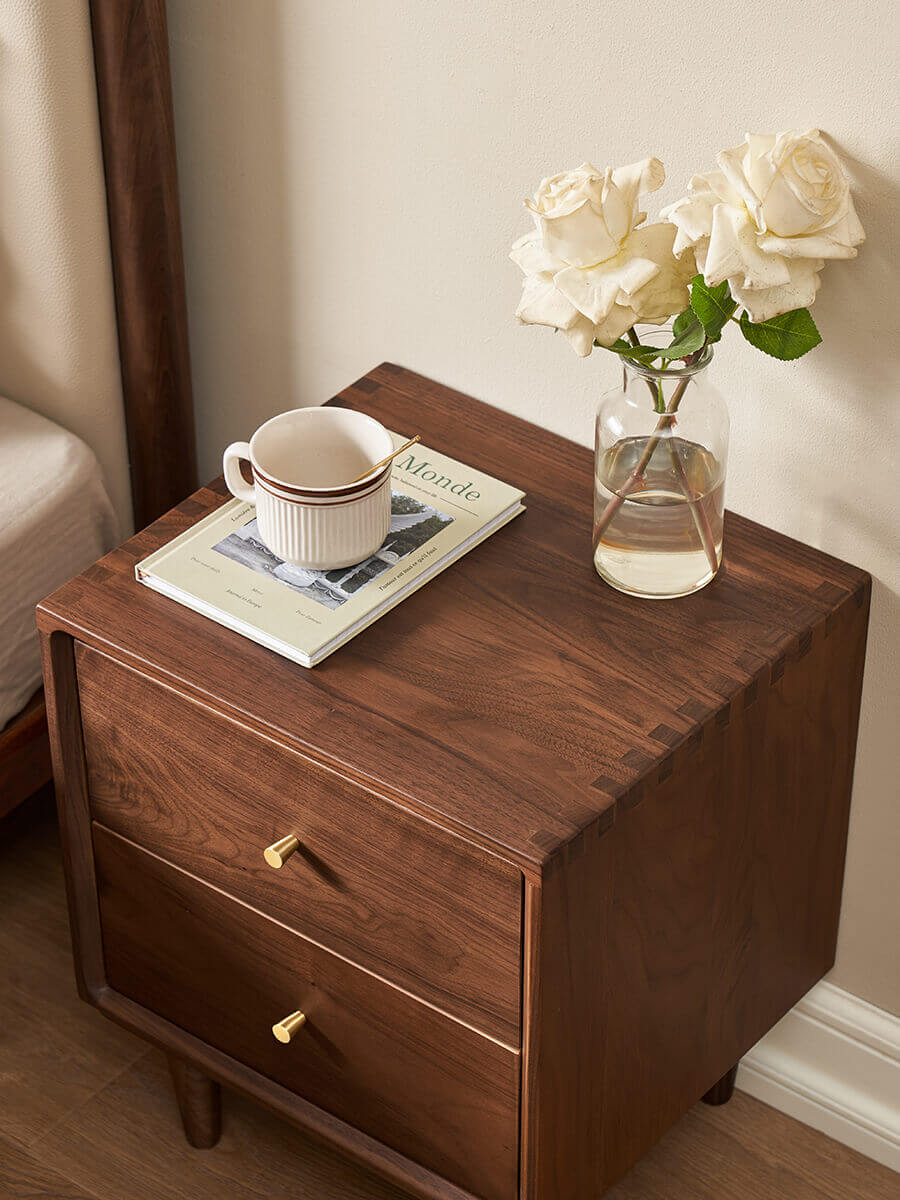 Top view of the Linde solid walnut bedside table