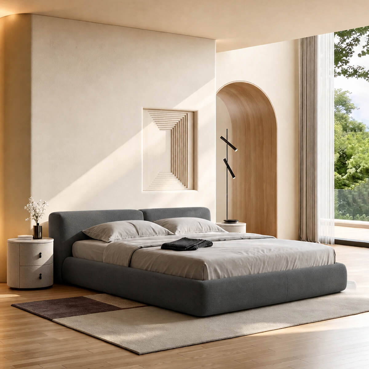 Lom fabric bed frame in MTED-12 bedroom setting