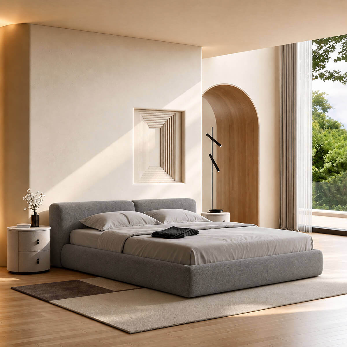 Lom fabric bed frame in MTED-16 bedroom setting
