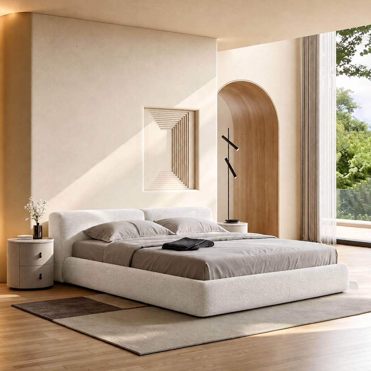 Lom fabric bed frame in MTED-3 bedroom setting