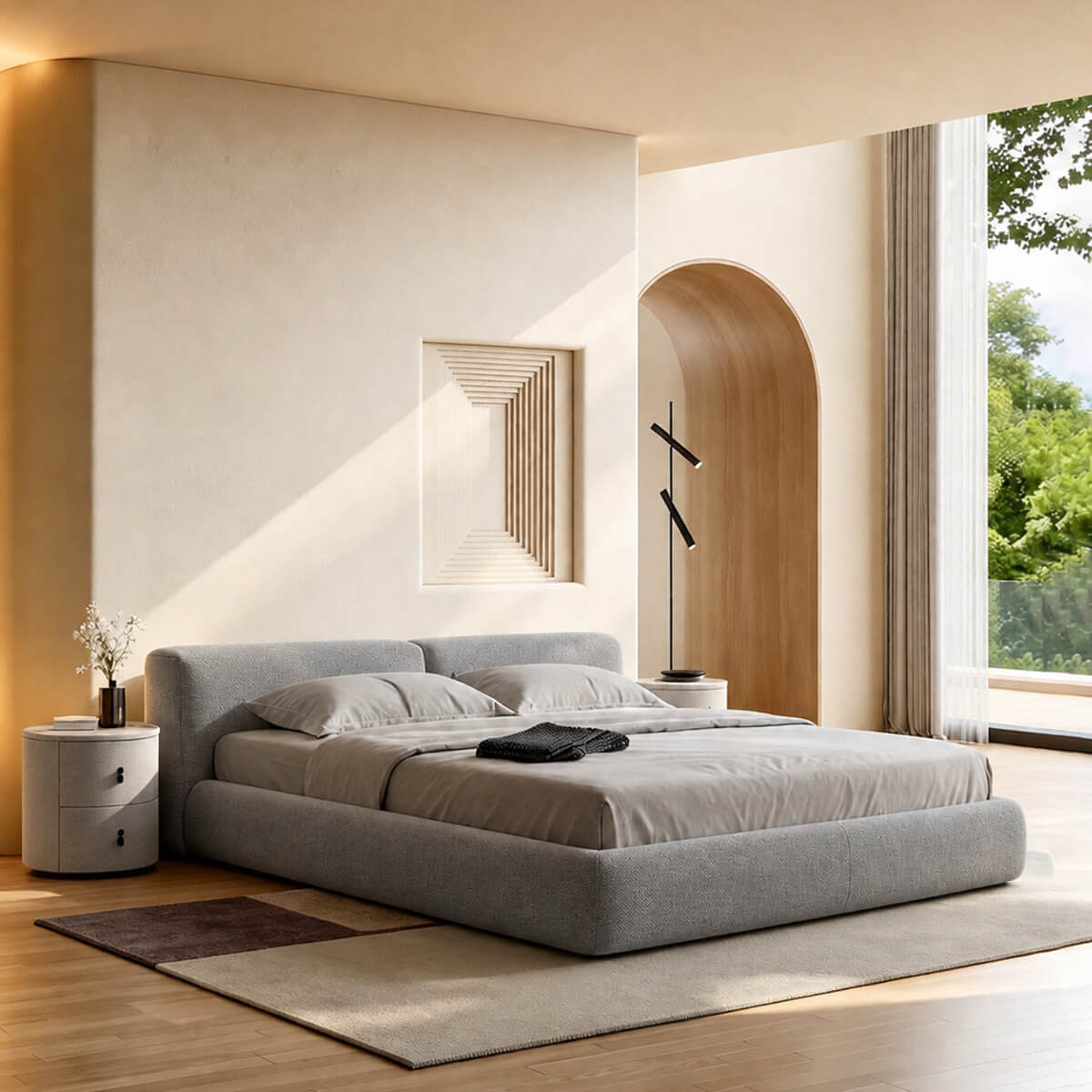 Lom fabric bed frame in MTED-7 bedroom setting
