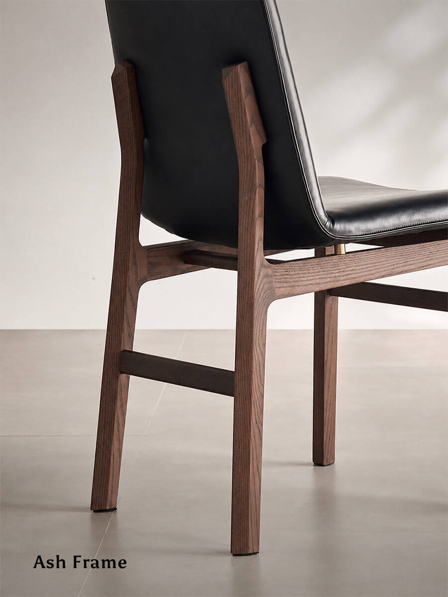 Solid American ash frame of the Loren Leather Dining Chair