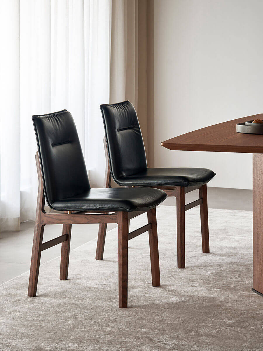 Side view of the Loren Leather Dining Chair in black leather