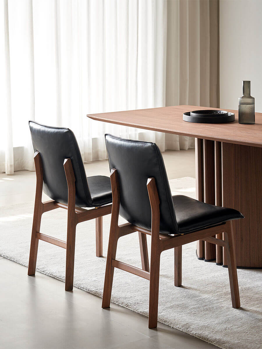 Loren Leather Dining Chairs paired with the Vertex Dining Table