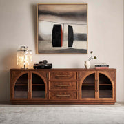 Louvre Arched Glass TV Unit with arched glass doors and three drawers