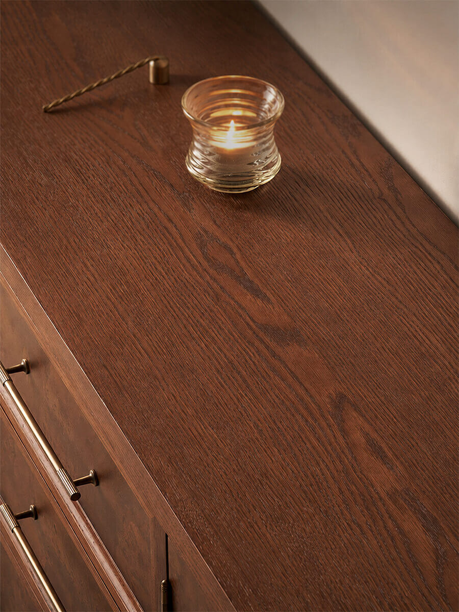 Louvre Arched Glass TV Unit tabletop showing natural wood grain and finish