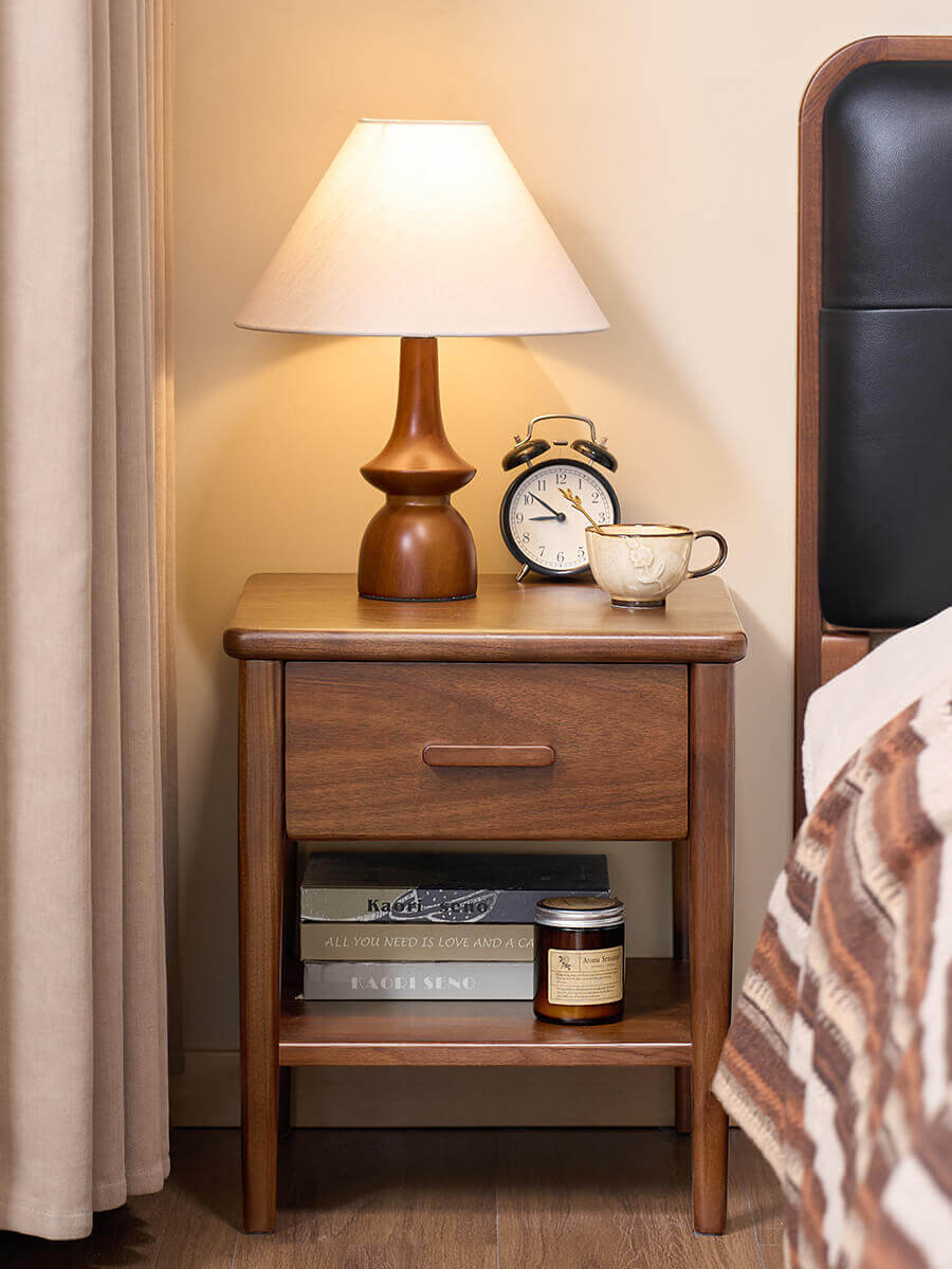 Luca Solid Walnut Bedside Table with walnut finish