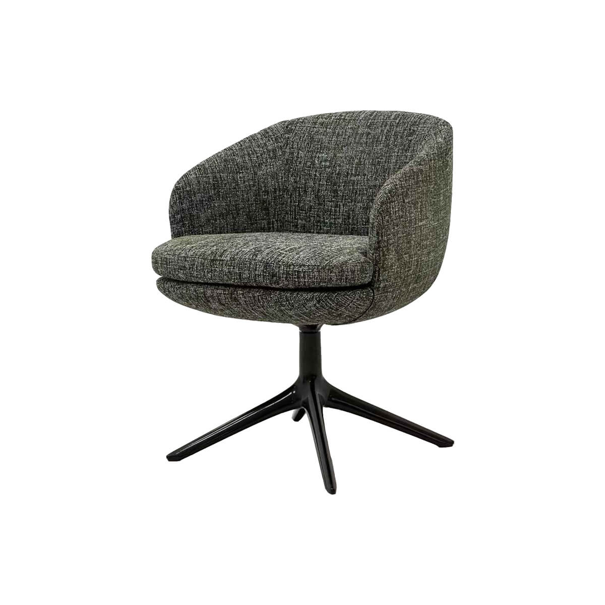 Luno dining armchair in grey fabric with black swivel base
