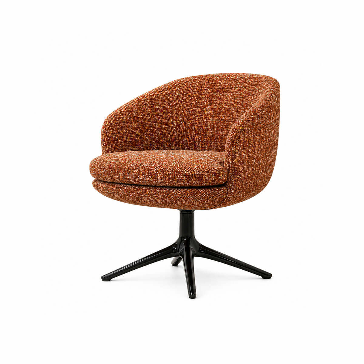 Luno dining armchair with orange fabric upholstery and swivel base