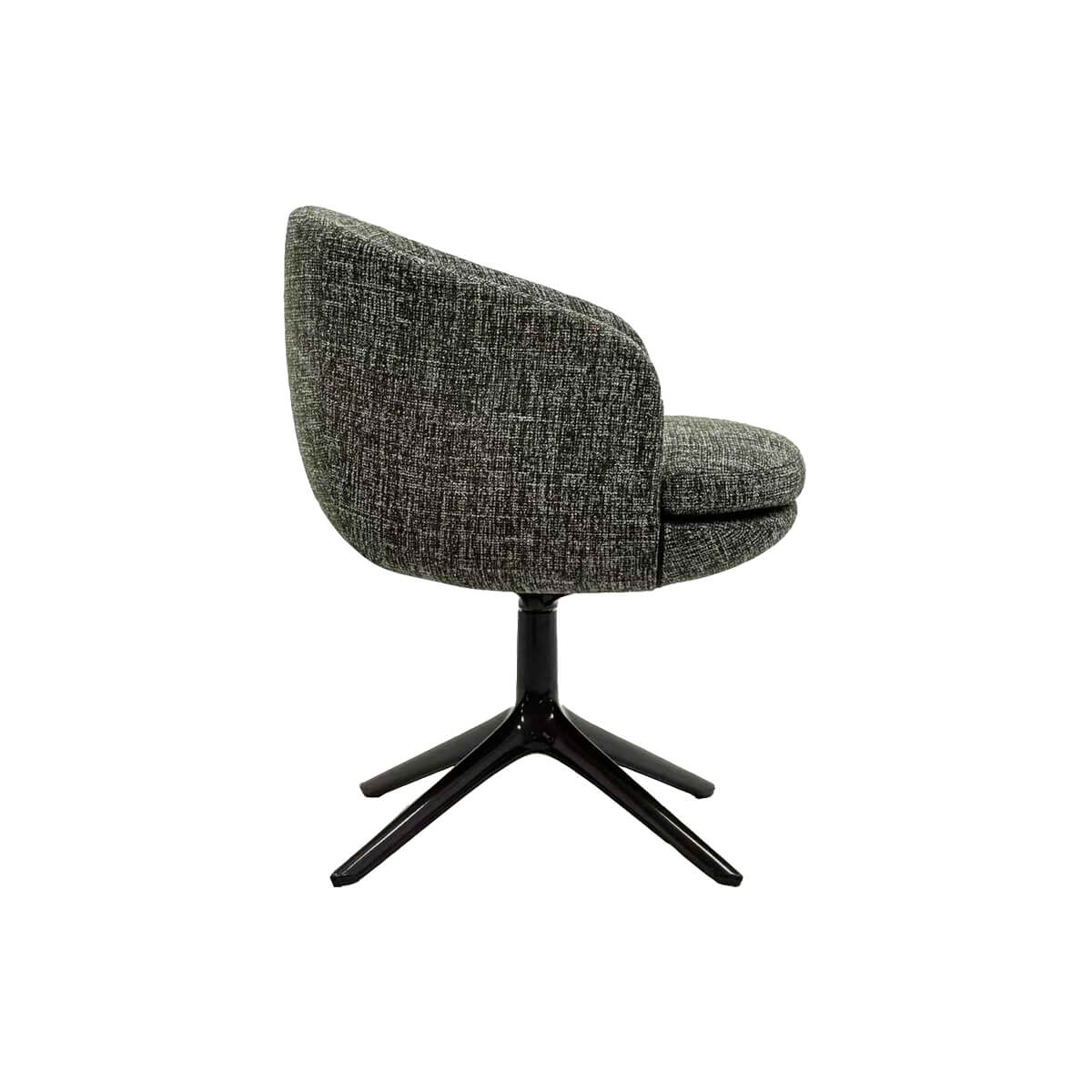 Rear view of Luno swivel dining chair in grey fabric