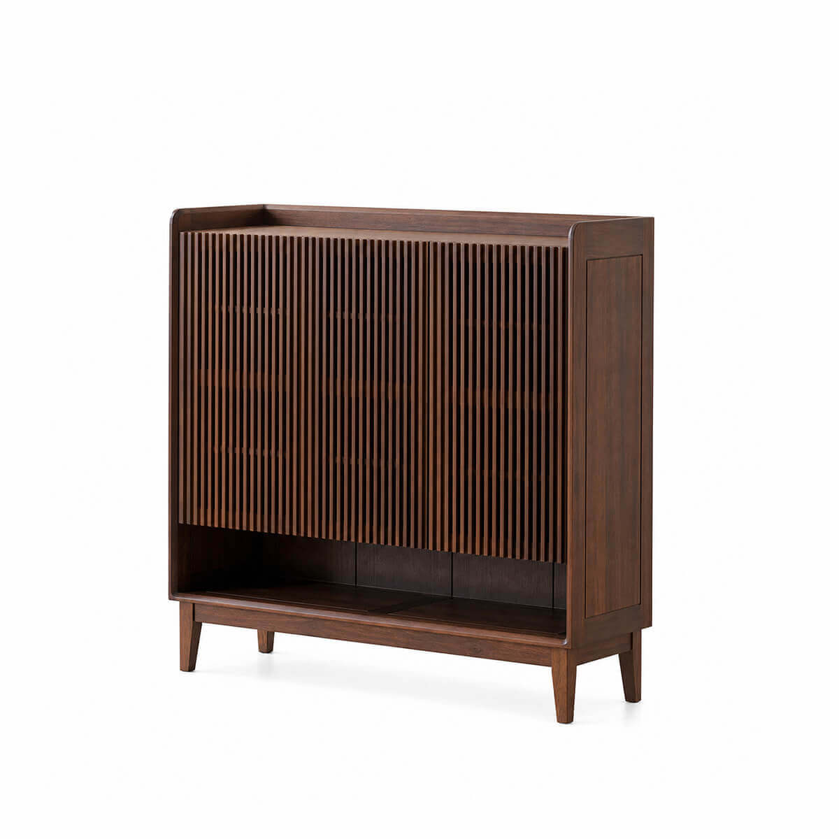 Front view of the Luxemburg solid walnut shoe cabinet