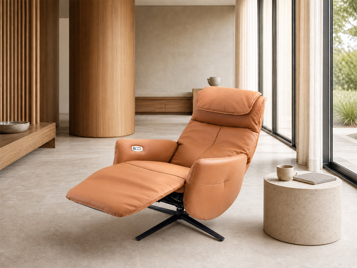 Lysa Electric Recliner Chair in Zero Gravity position with stone side table