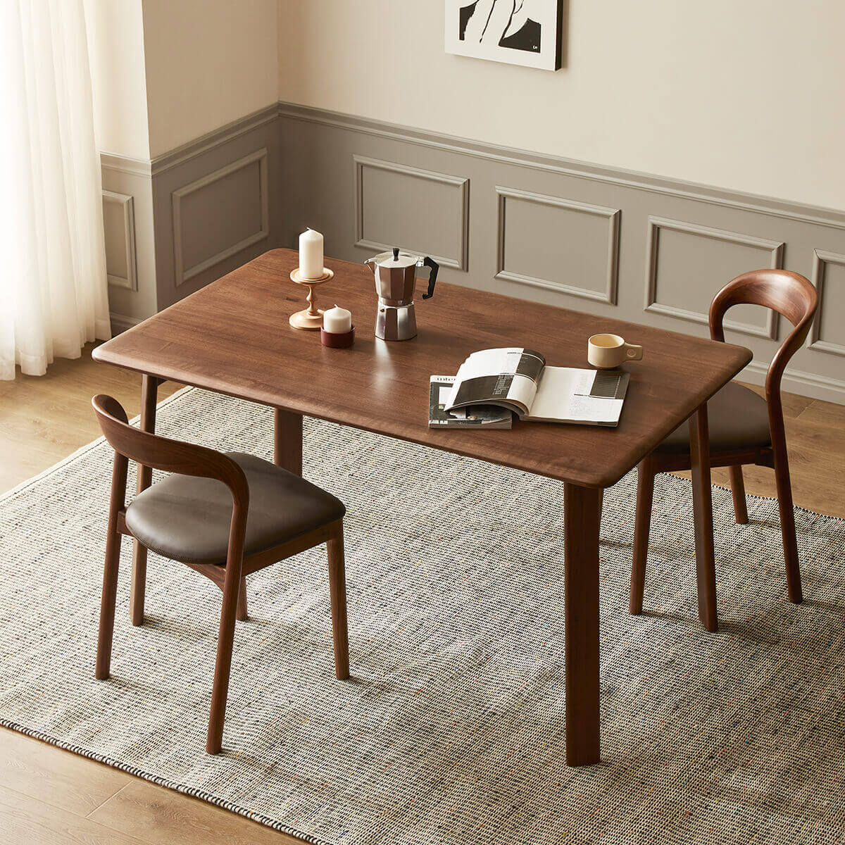 Malibu Solid Walnut Dining Table with Dining Chairs