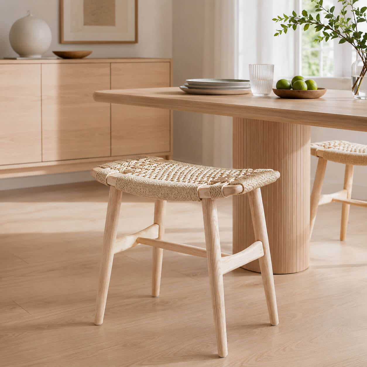 Malmo stool used as flexible extra seating in a modern dining room