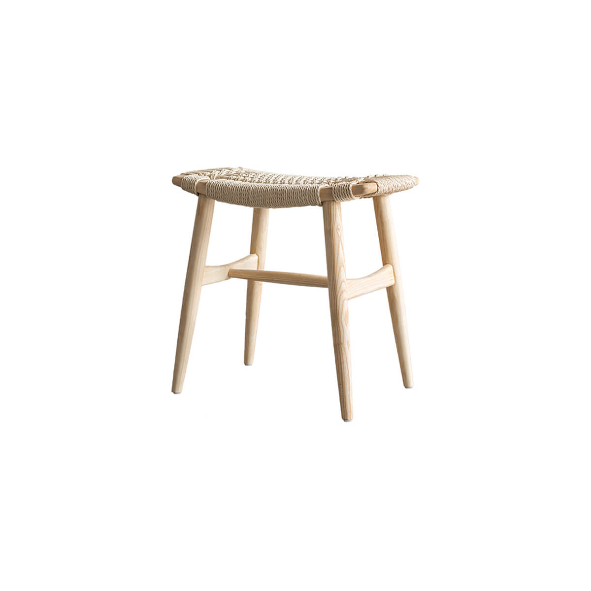 Malmo stool with solid American ash frame in natural finish and woven paper cord seat