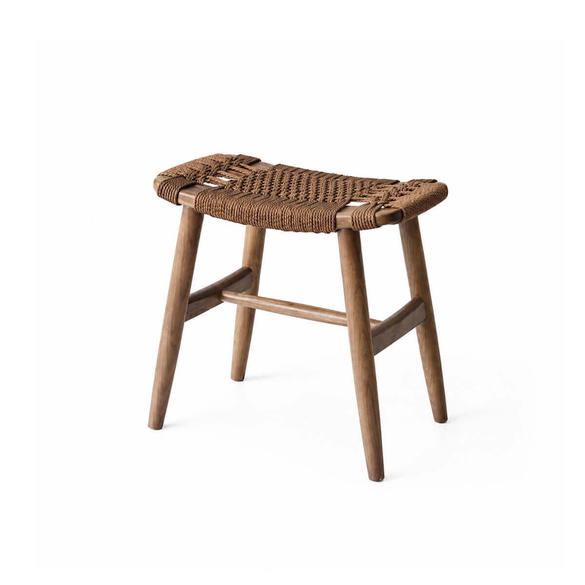 Malmo stool with solid American ash frame in walnut finish and woven paper cord seat