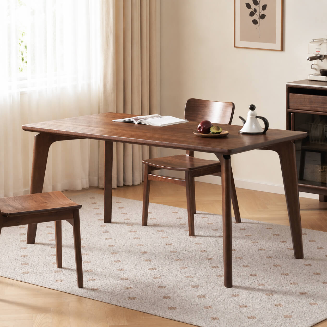 Marcks Solid Walnut Dining Table in a naturally lit dining room