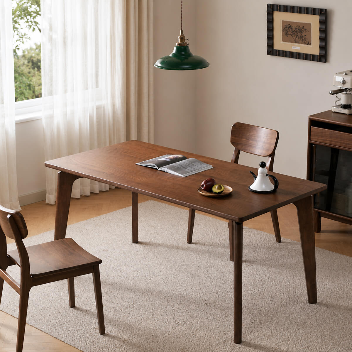 Marcks Solid Walnut Dining Table in a bright dining room