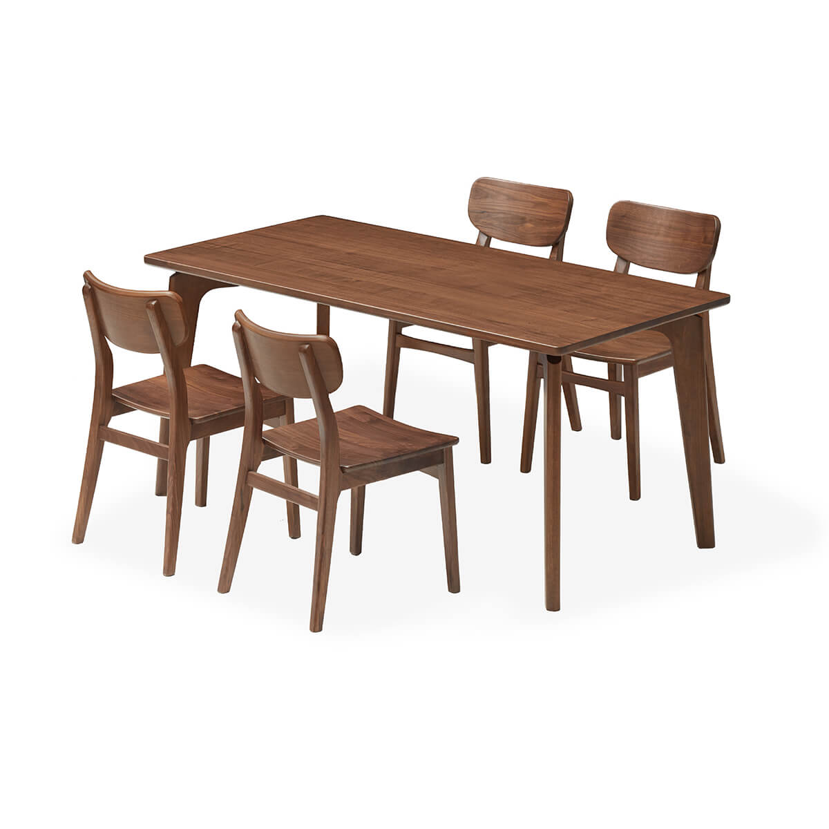 Marcks Solid Walnut Dining Table with four walnut dining chairs