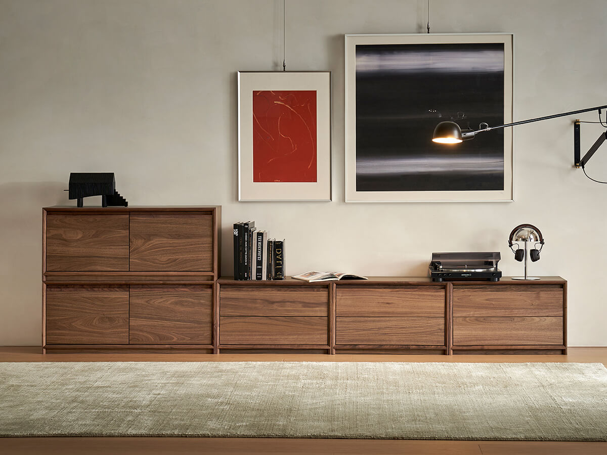 Maury Modular Storage Cabinet used as a low TV unit