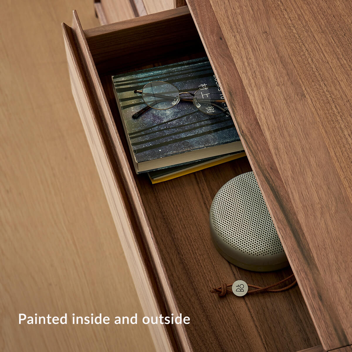 Matching interior and exterior finish on the Maury Modular Storage Cabinet