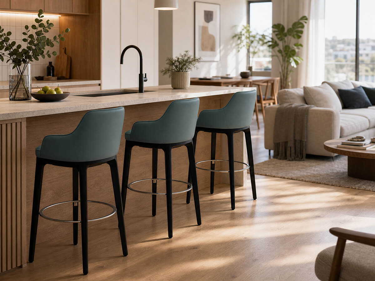 Milo Leather Bar Stool in modern open-plan interior
