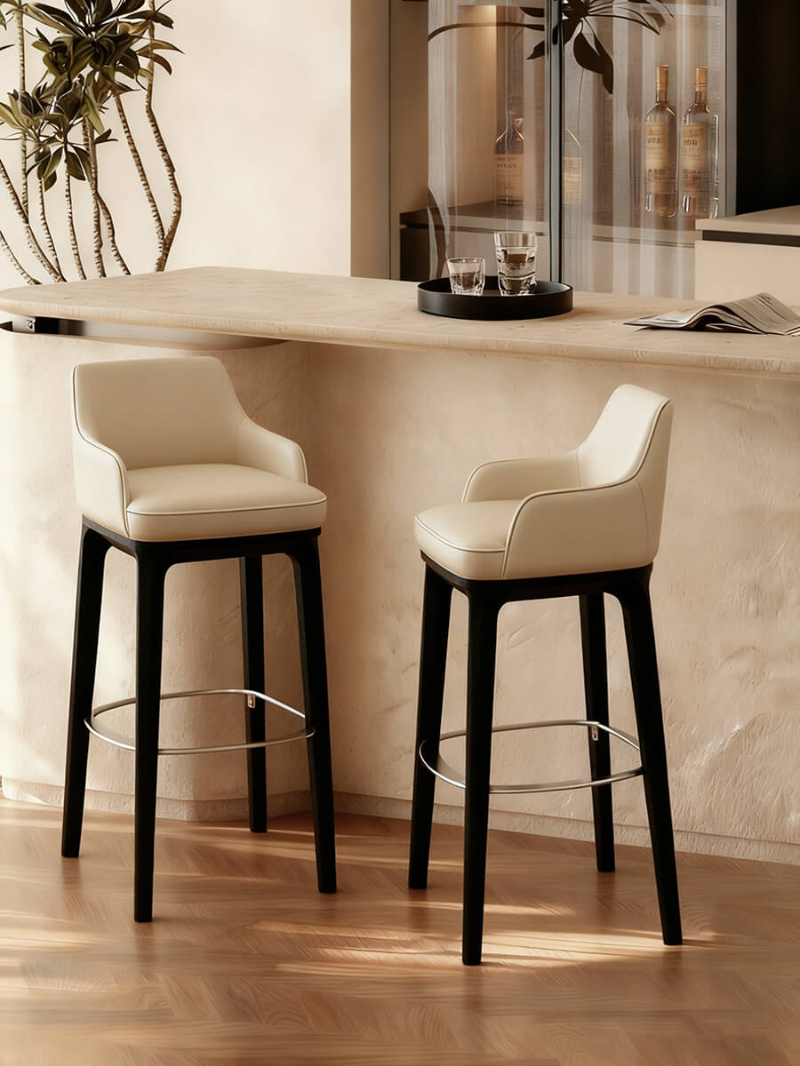 Milo Leather Bar Stool pair beside kitchen island