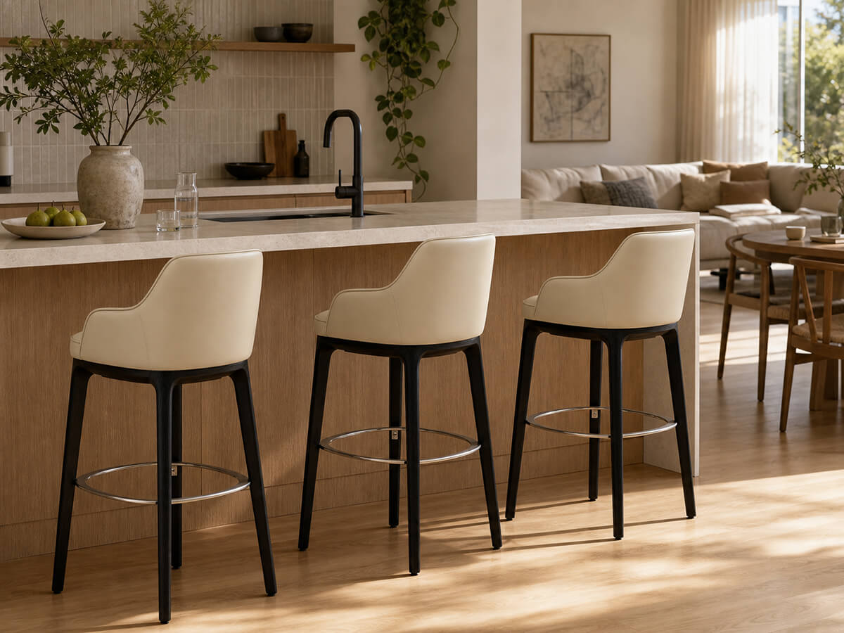 Milo Leather Bar Stool set around kitchen island