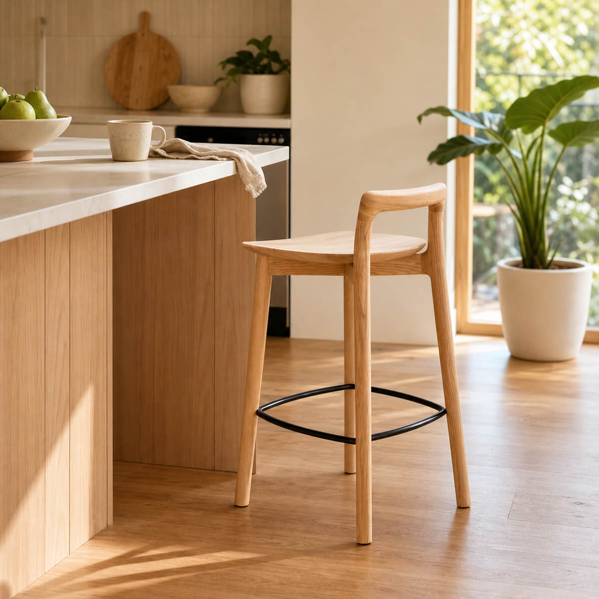 Mountain timber bar stool in a contemporary kitchen setting