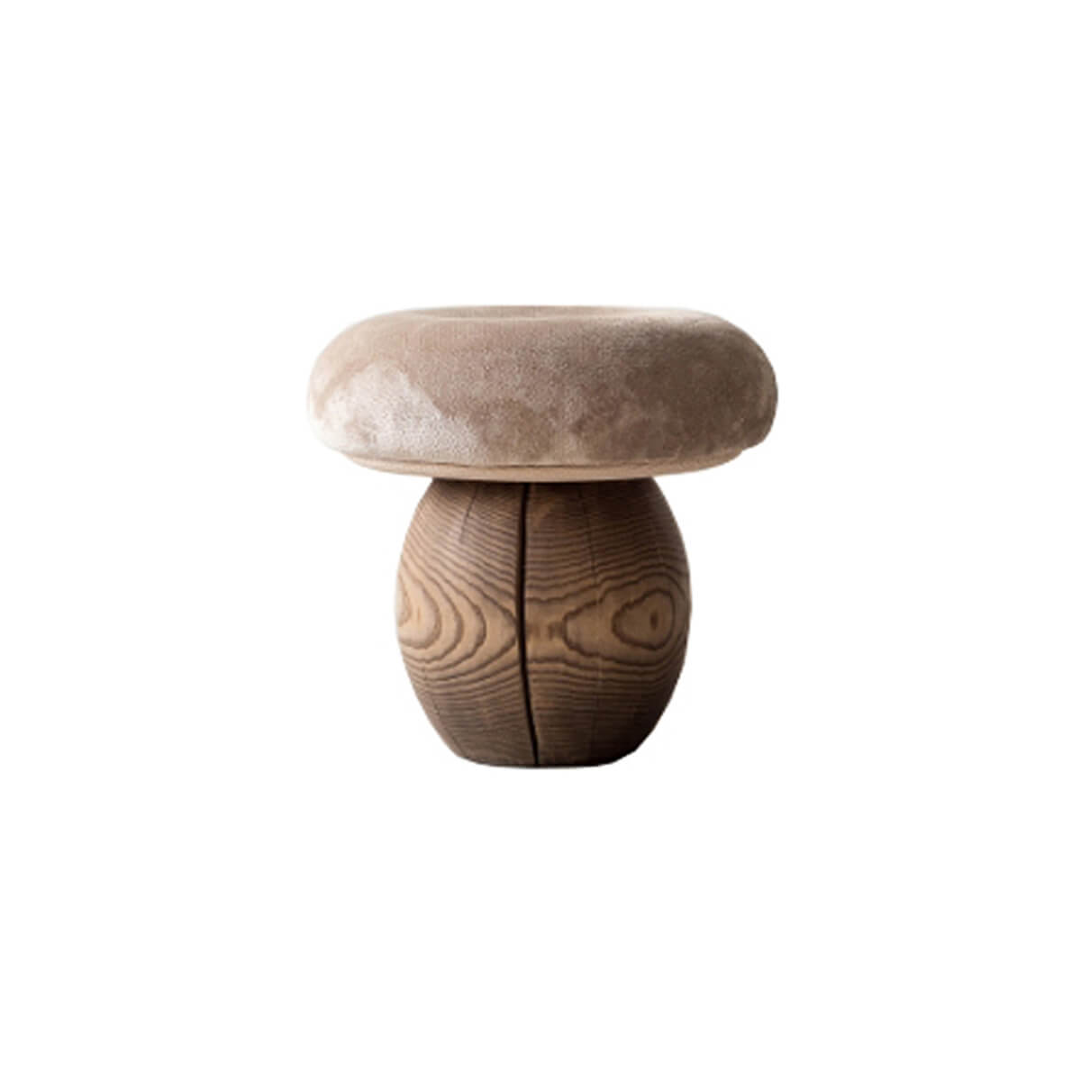 Mushroom tree root stool with beige upholstered seat